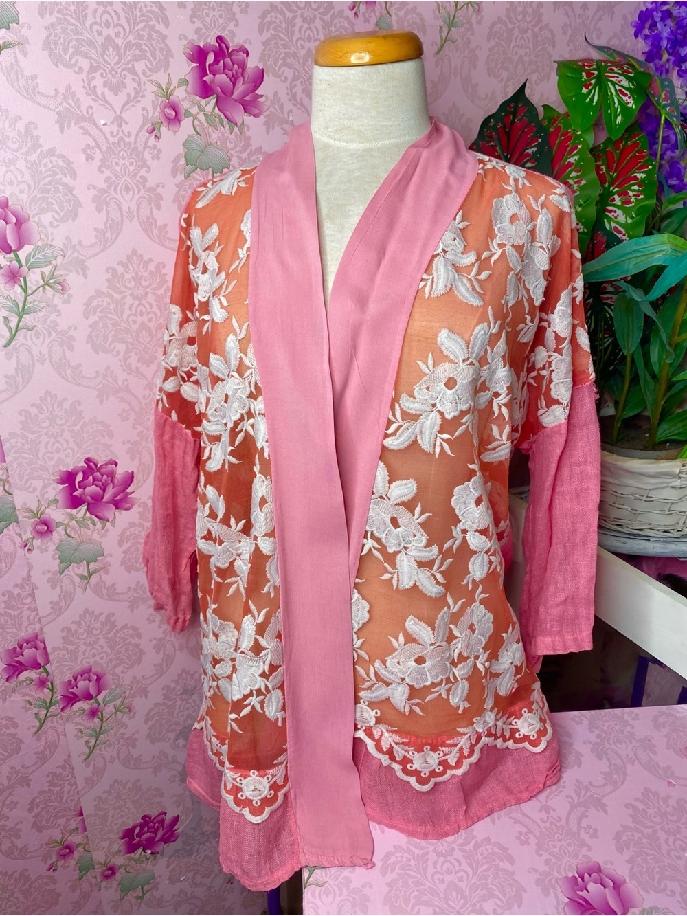 🌷 Bella 🌷100% Linen Lace Shawl Floral Embroidery Cardigan Made in Italy 🇮🇹
